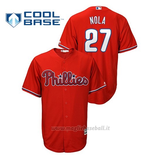 Maglia Baseball Hombre Philadelphia Phillies 27 Aaron Nola Cool Base Majestic Alternato Rosso